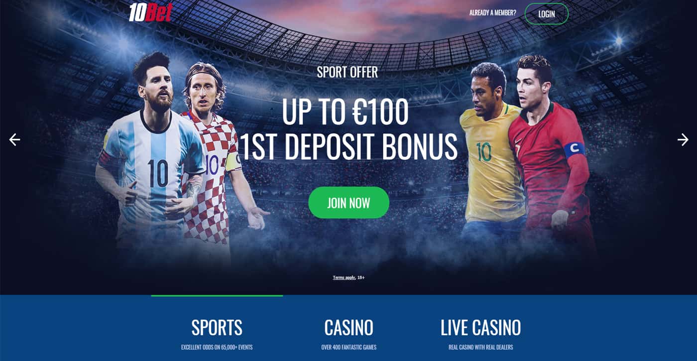 10Bet Homepage Screenshot