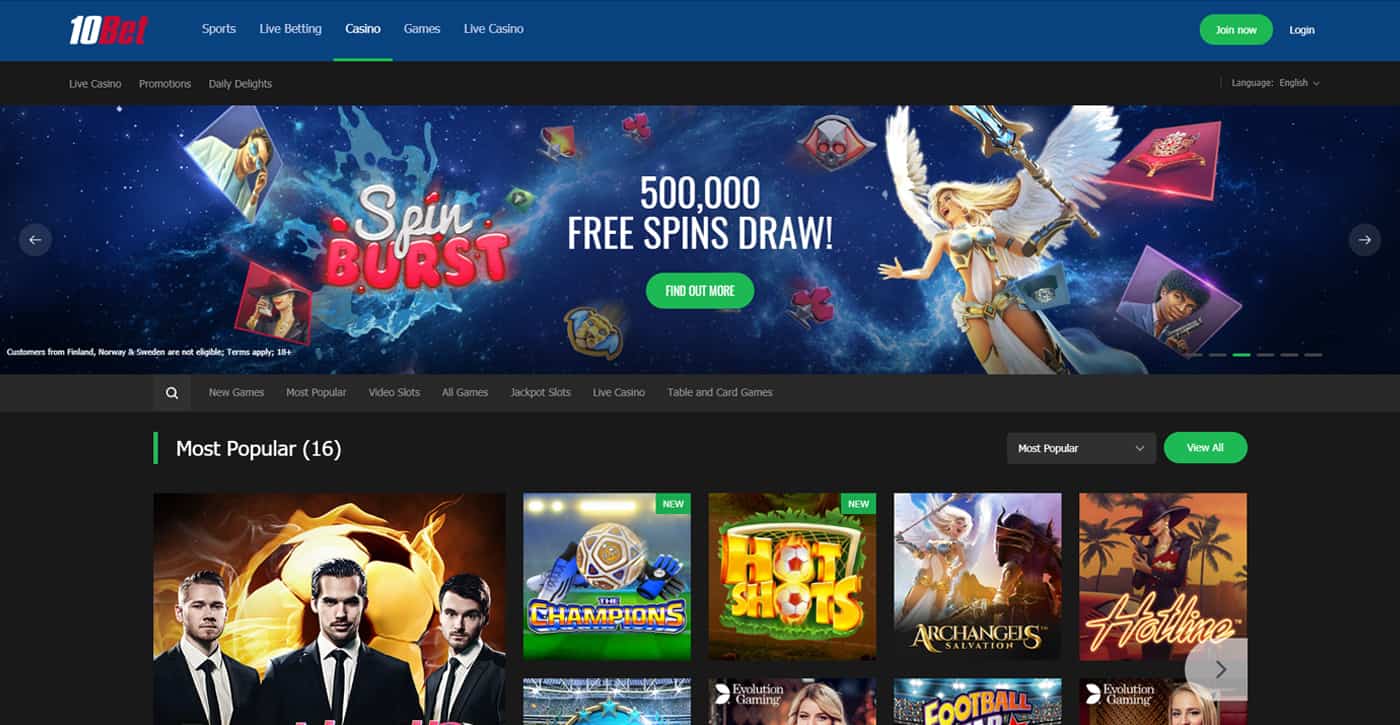 10Bet Casino Screenshot