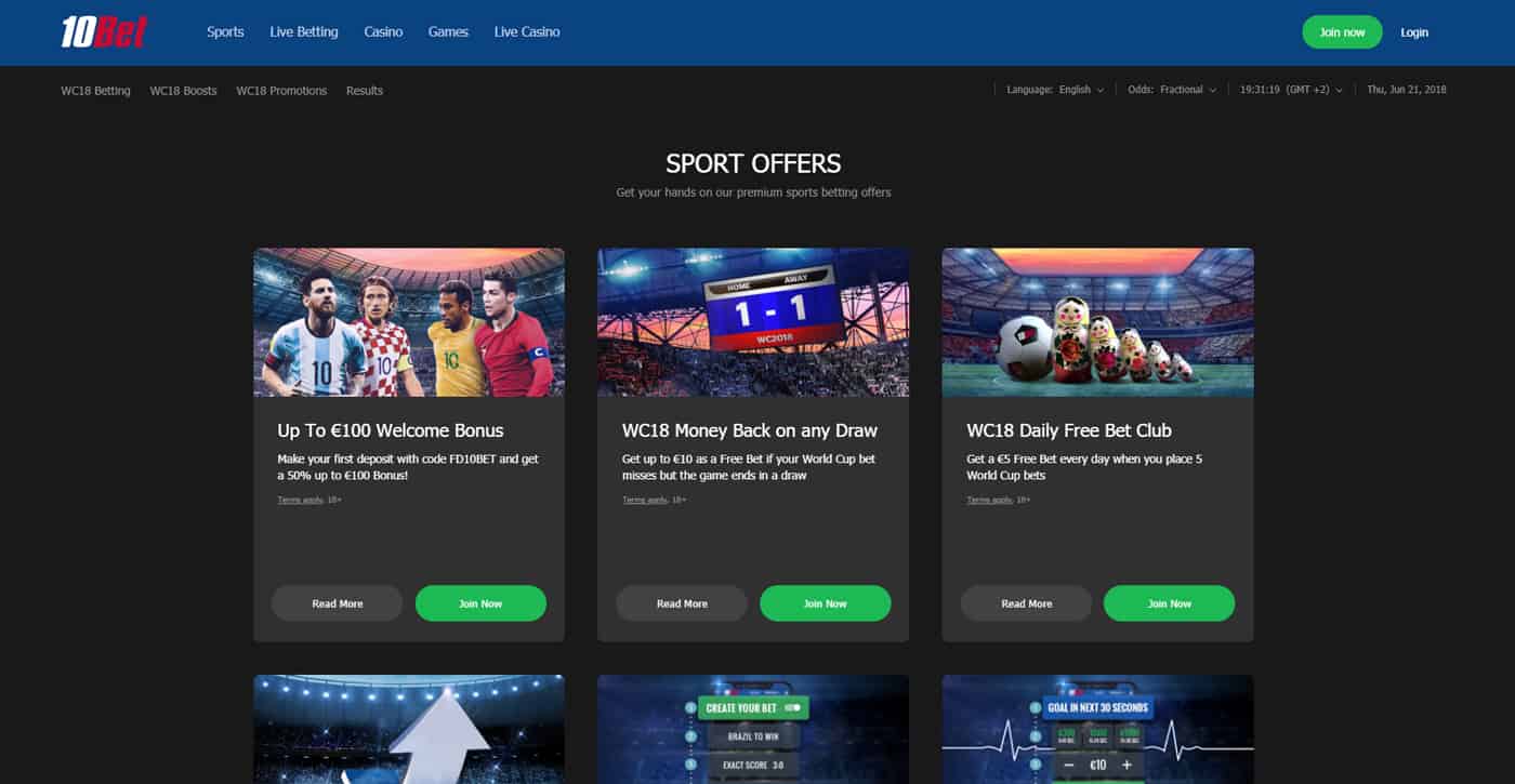 10Bet Promotions Sports Offers Screenshot