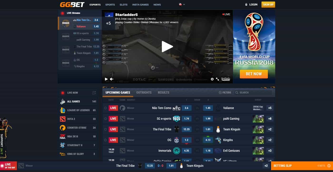 GG.Bet Esports Homepage Screenshot