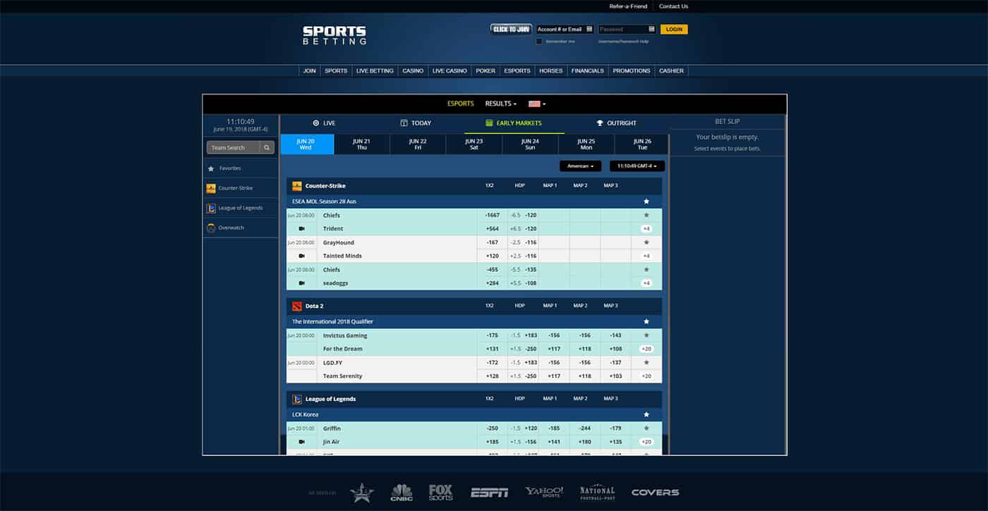 SportsBetting.ag Esports Early Markets Screenshot