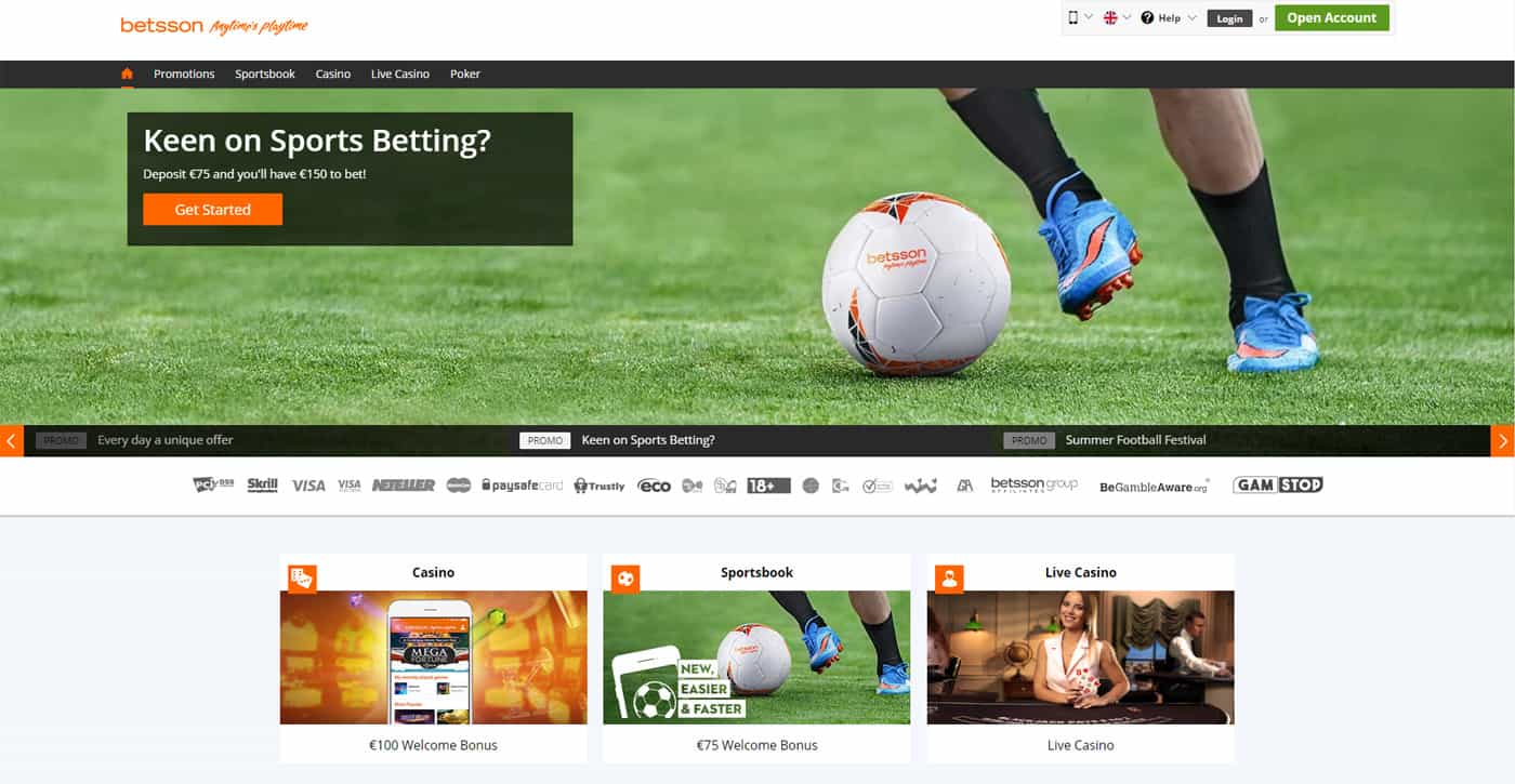 Betsson Homepage Screenshot