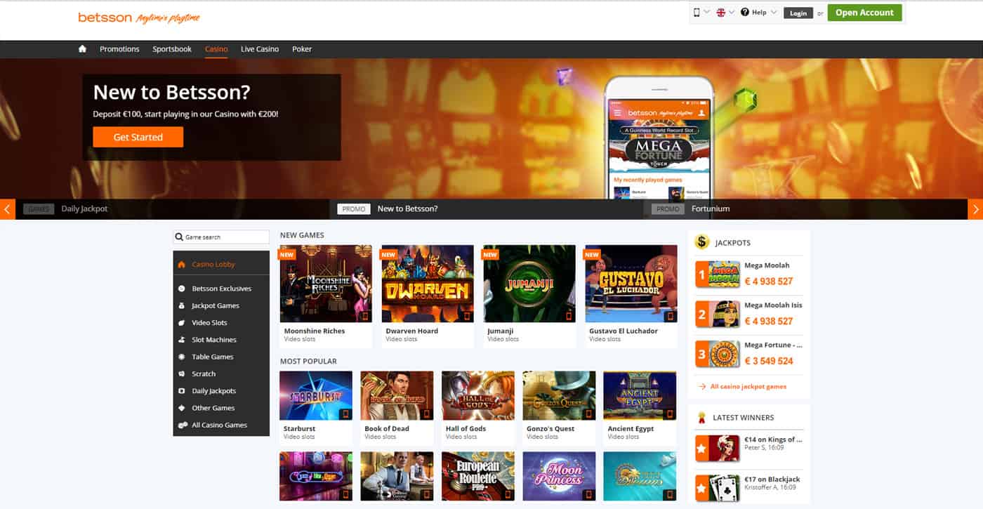 Betsson Casino Screenshot