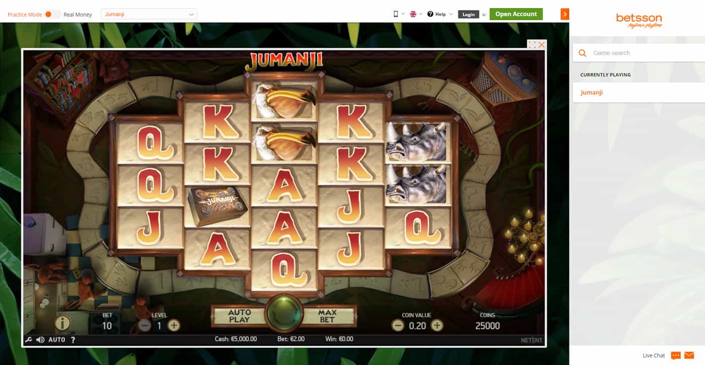 Betsson Jumanji Slot Screenshot