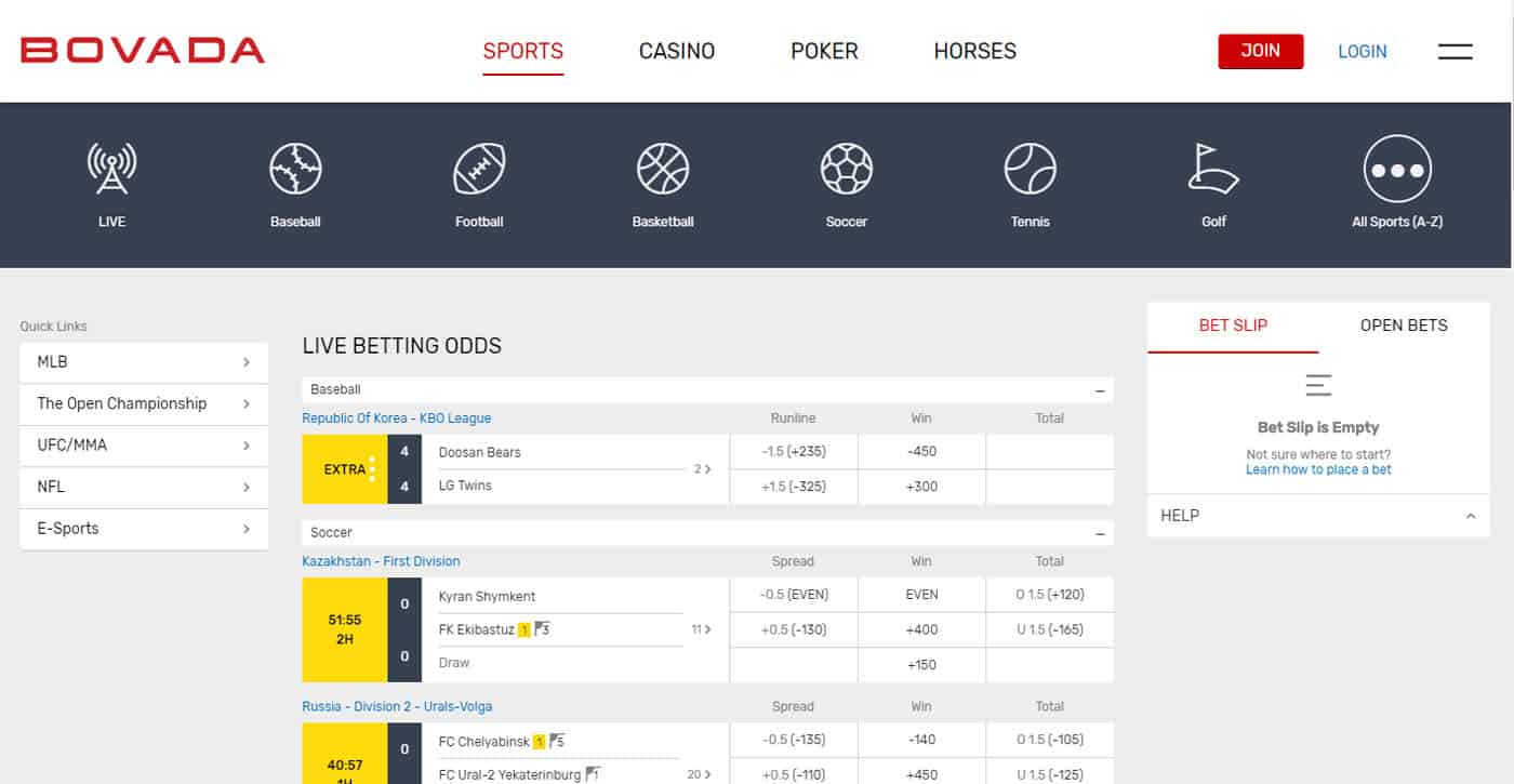 Bovada Sports Screenshot