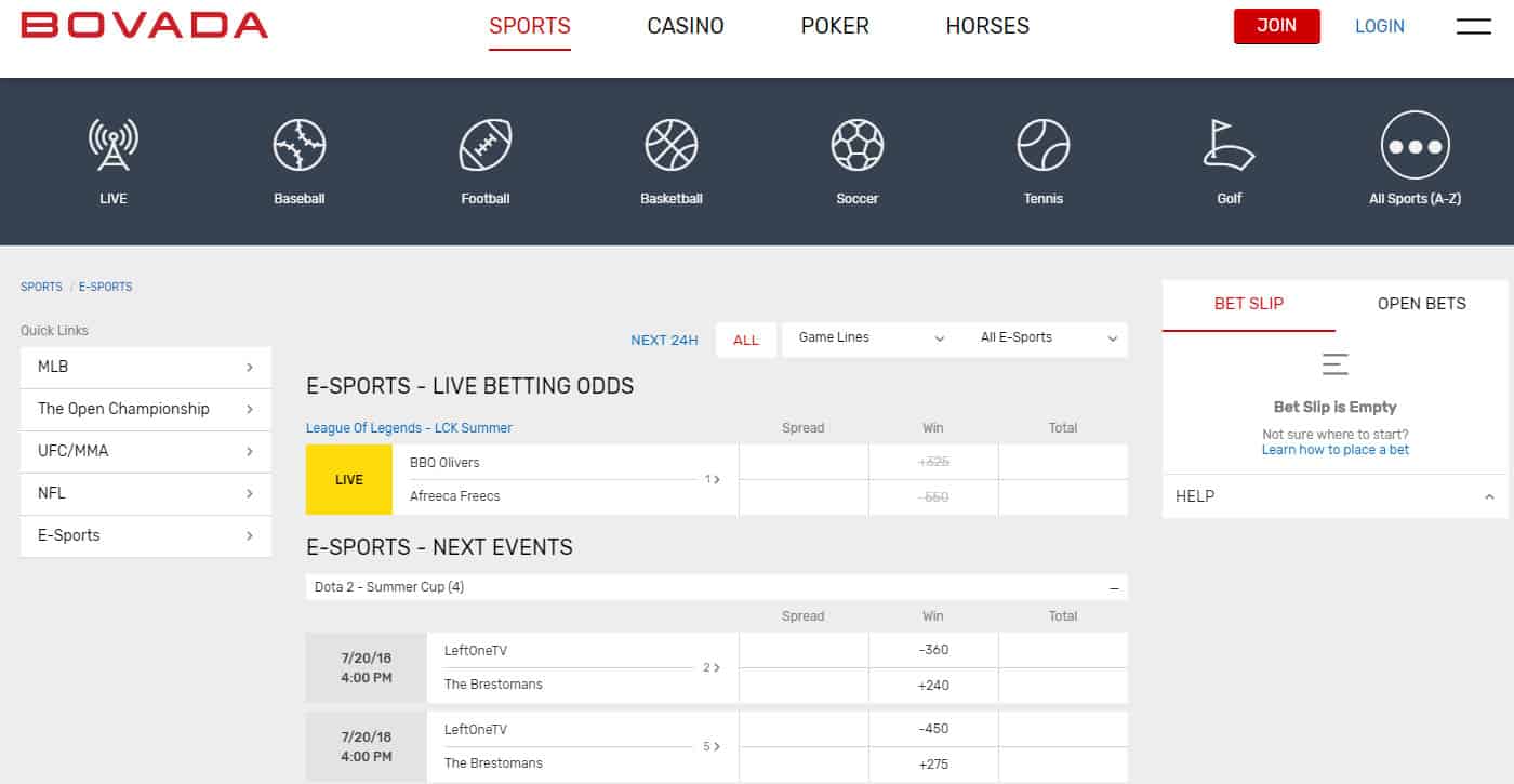 Bovada Esports Screenshot