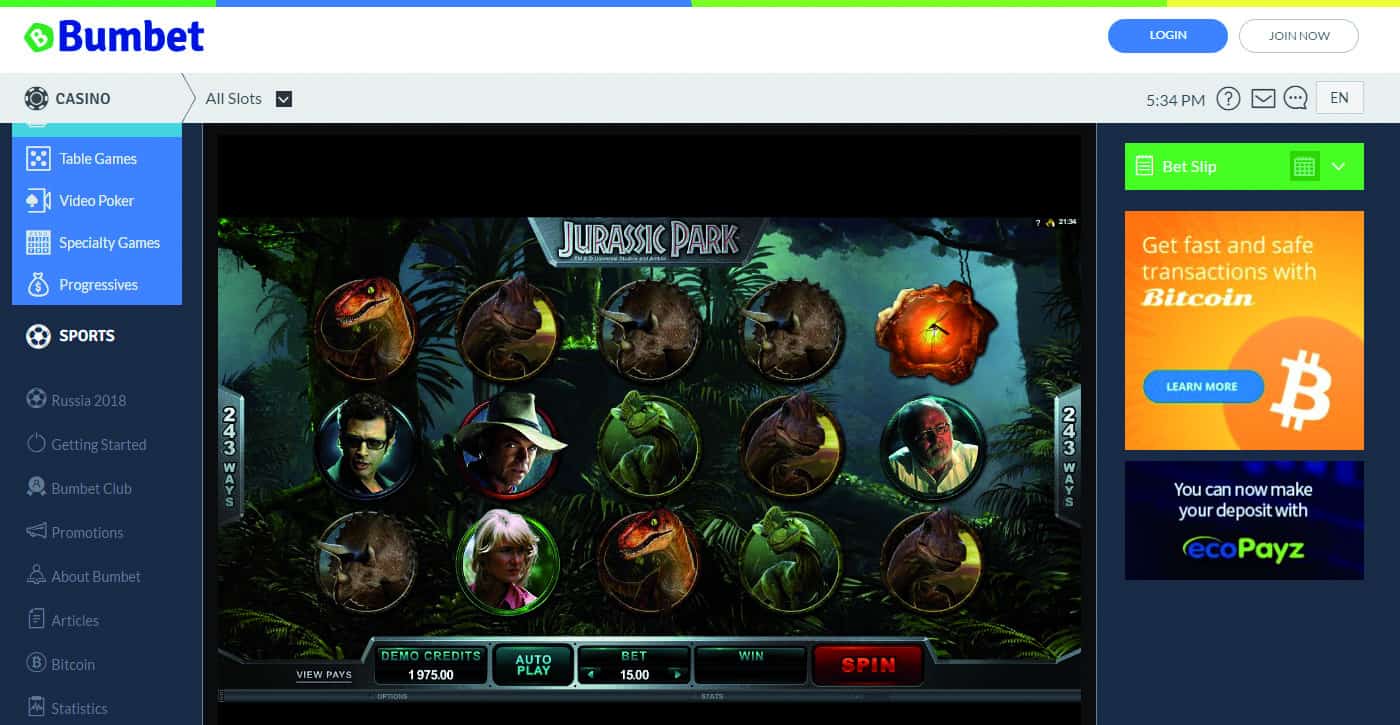 Bumbet Jurassic Park Slot Screenshot