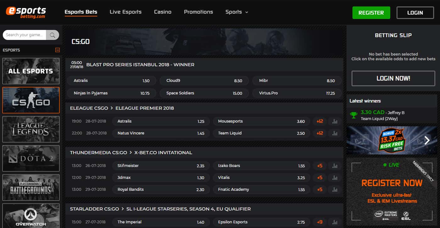 EsportsBetting.com Esports Screenshot