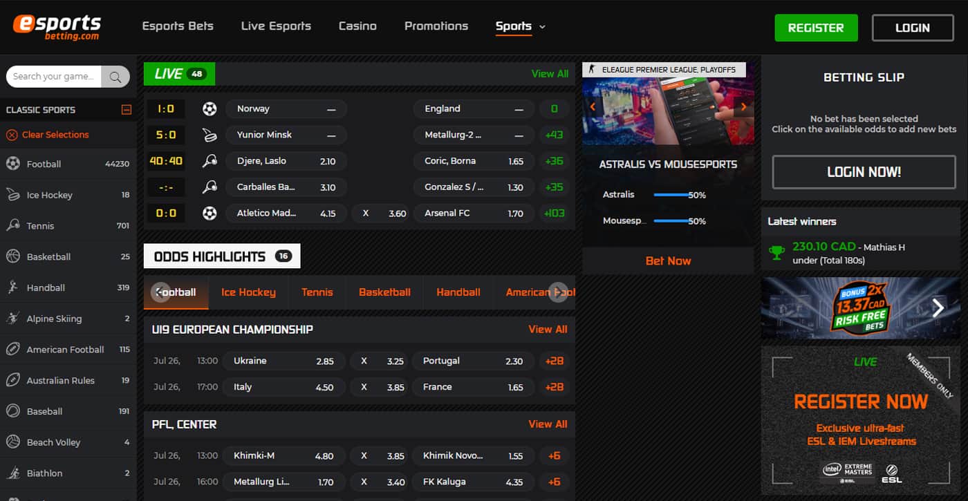 EsportsBetting.com Sports Screenshot