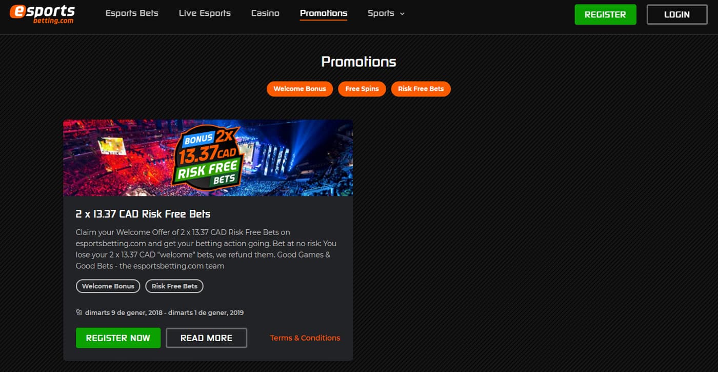 EsportsBetting.com Promotions Screenshot