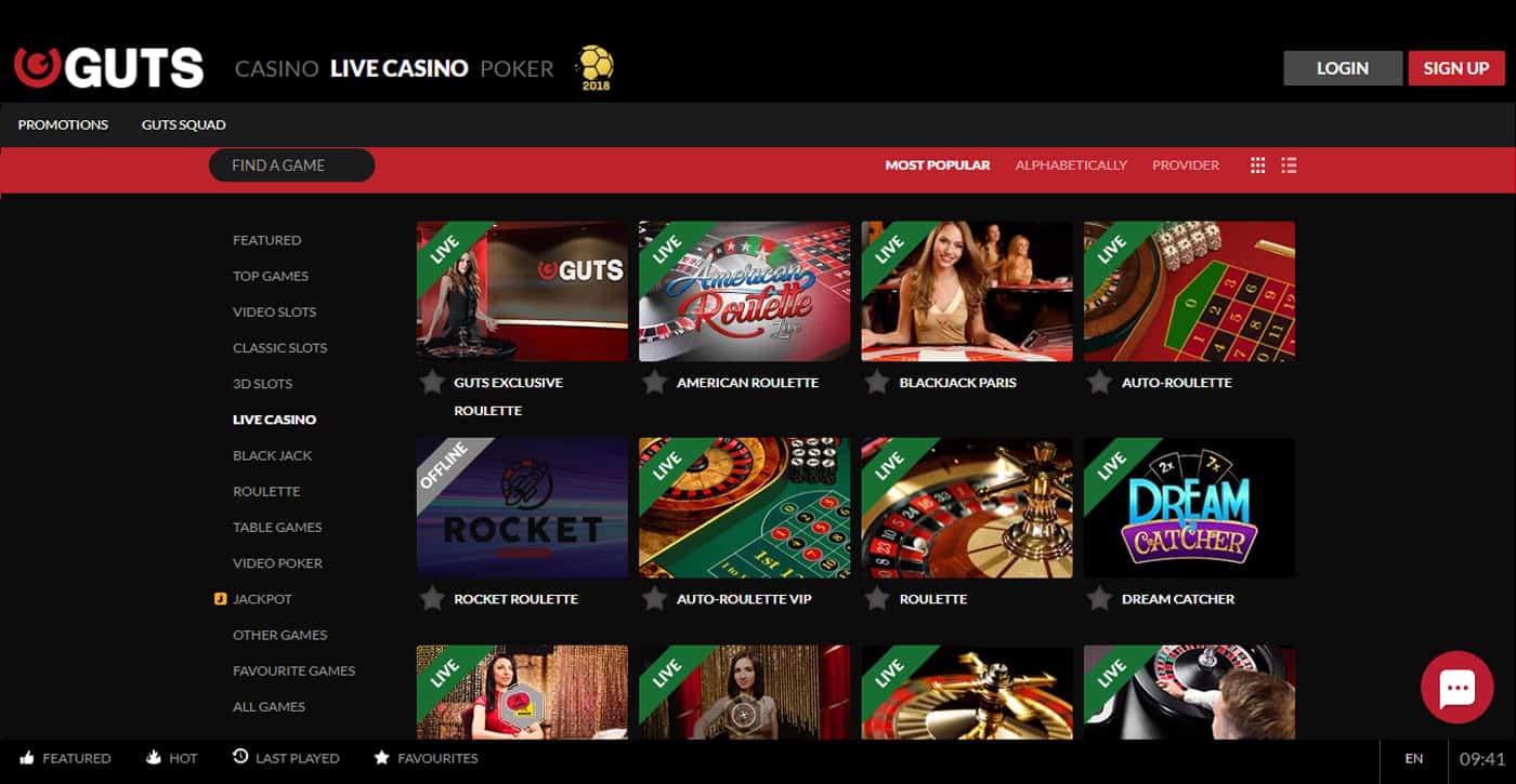 Guts Live Casino Screenshot