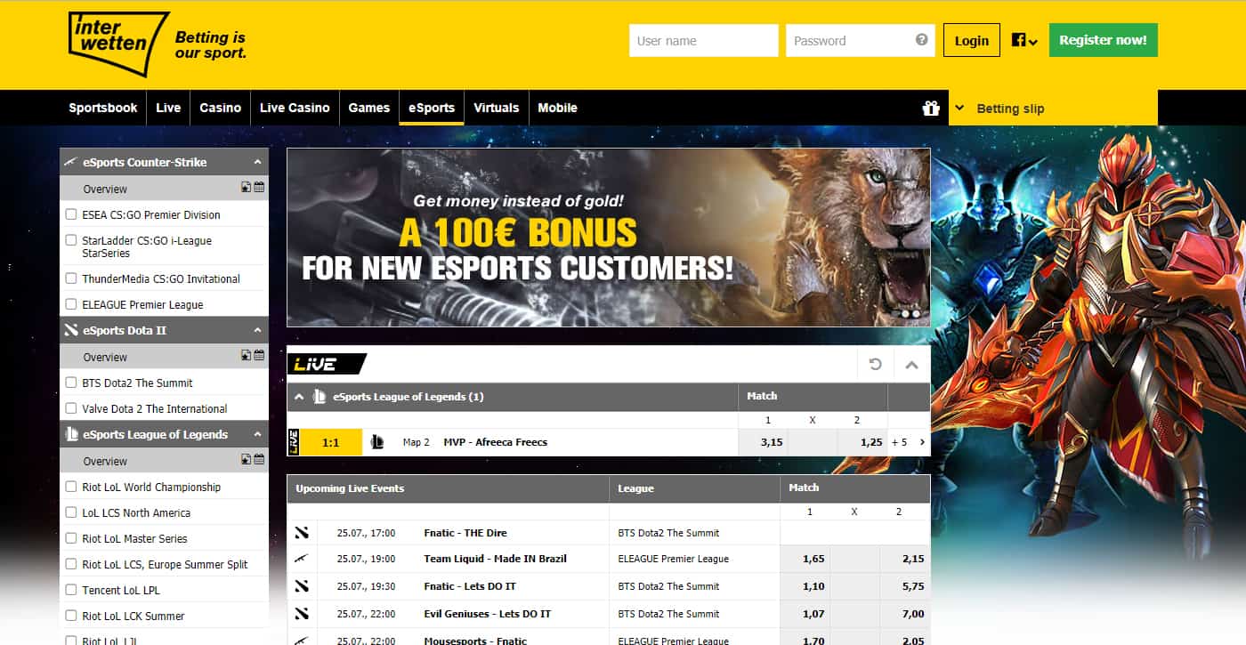 Interwetten Esports Screenshot