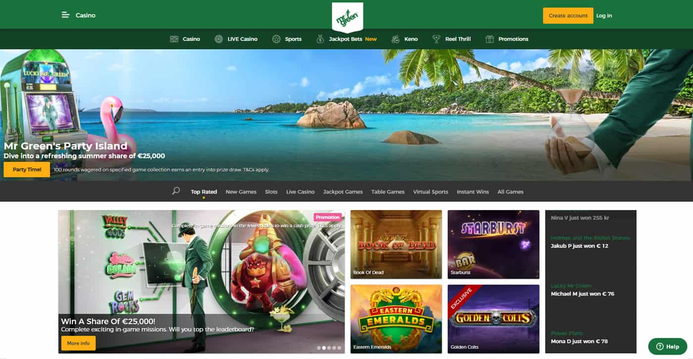 Mr Green Casino Screenshot