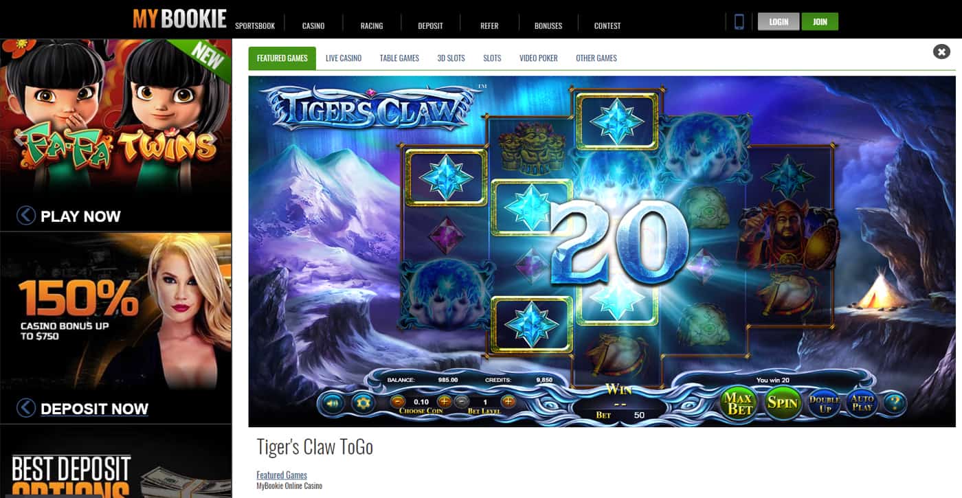 MyBookie Tiger's Claw Slot Screenshot