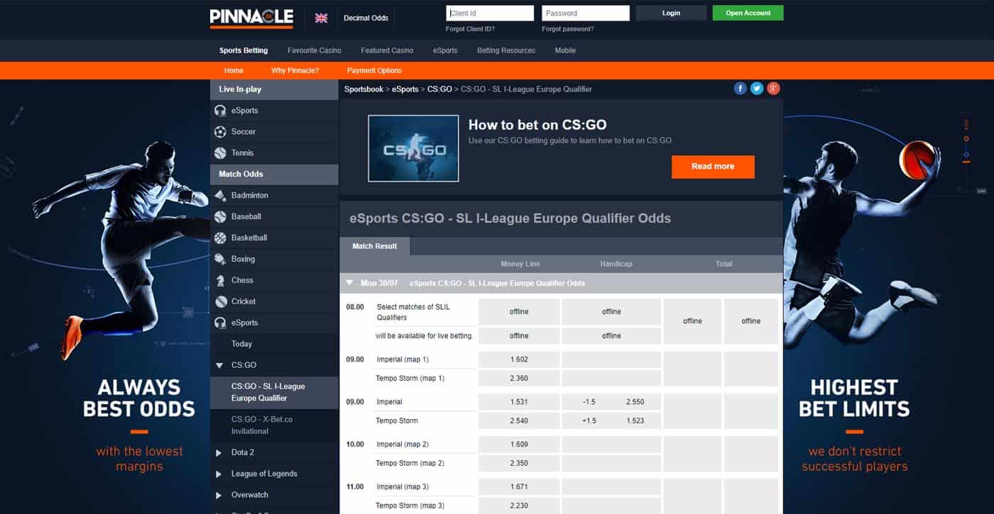 Pinnacle CS:GO Odds Screenshot