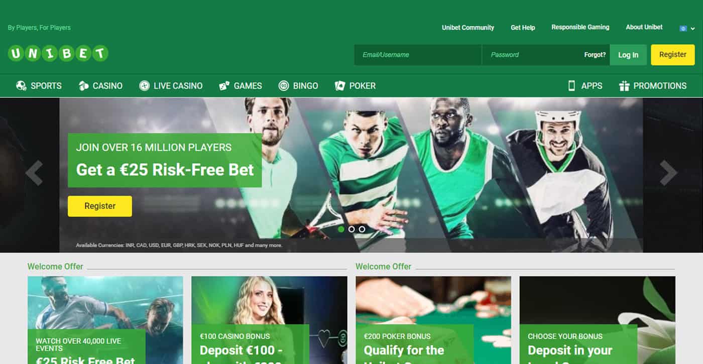 Unibet Homepage Screenshot