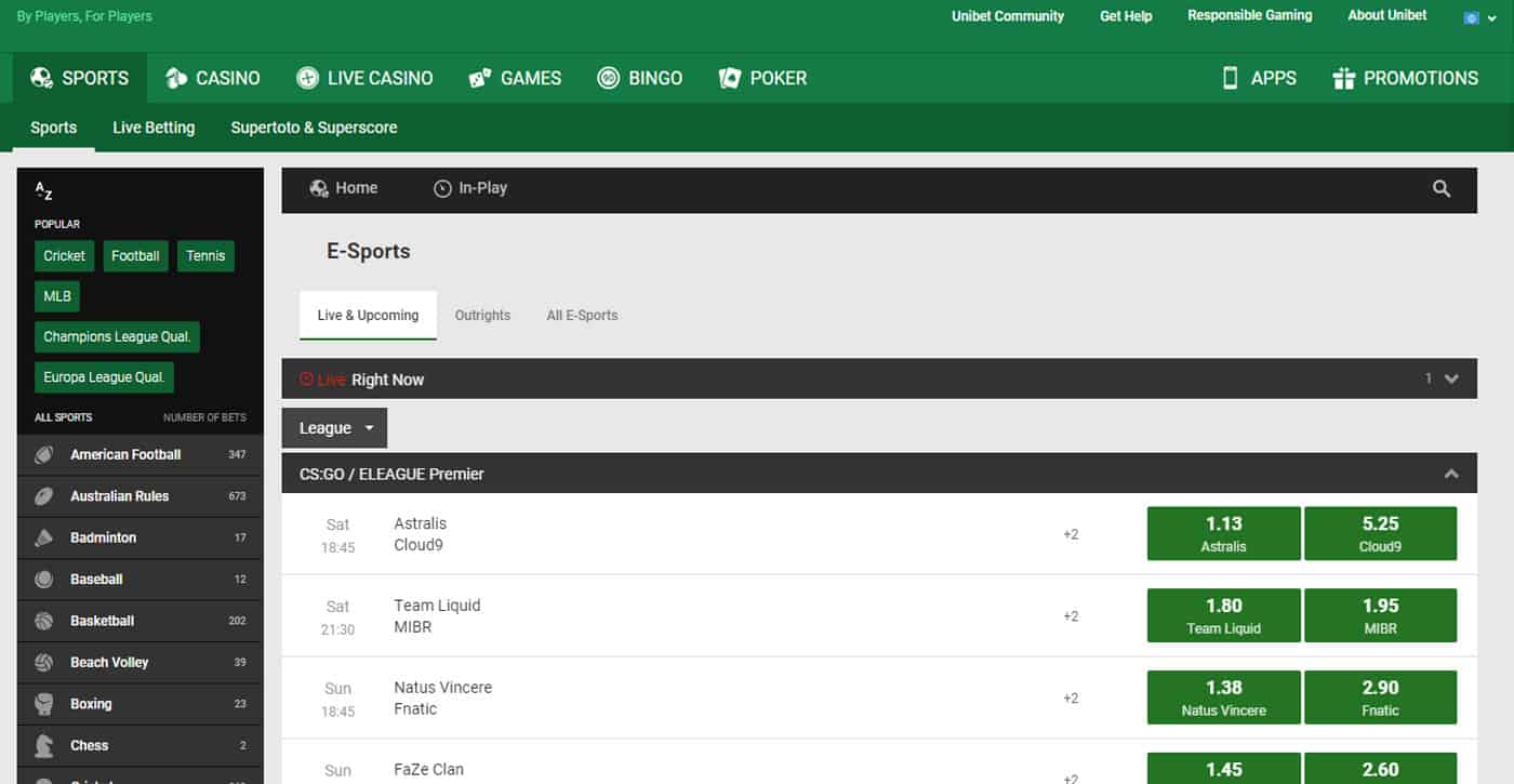 Unibet Esports Screenshot