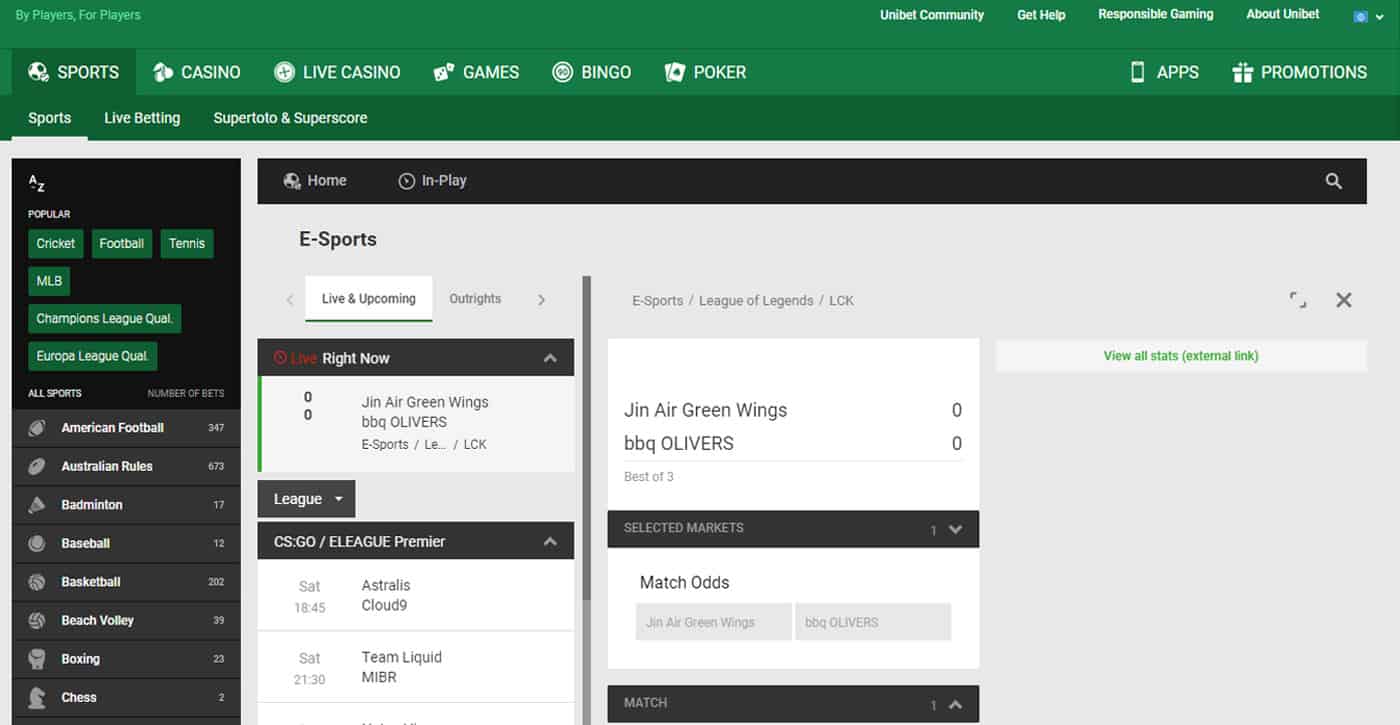 Unibet League of Legends Live Screenshot