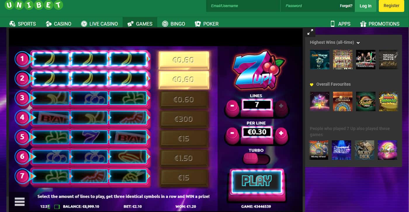 Unibet 7UP! Game Screenshot