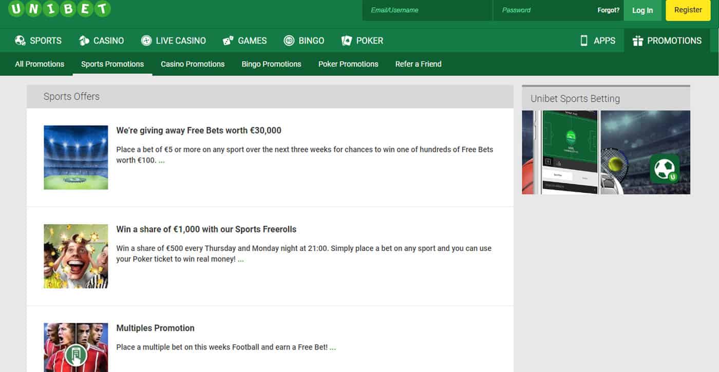 Unibet Promotions Screenshot