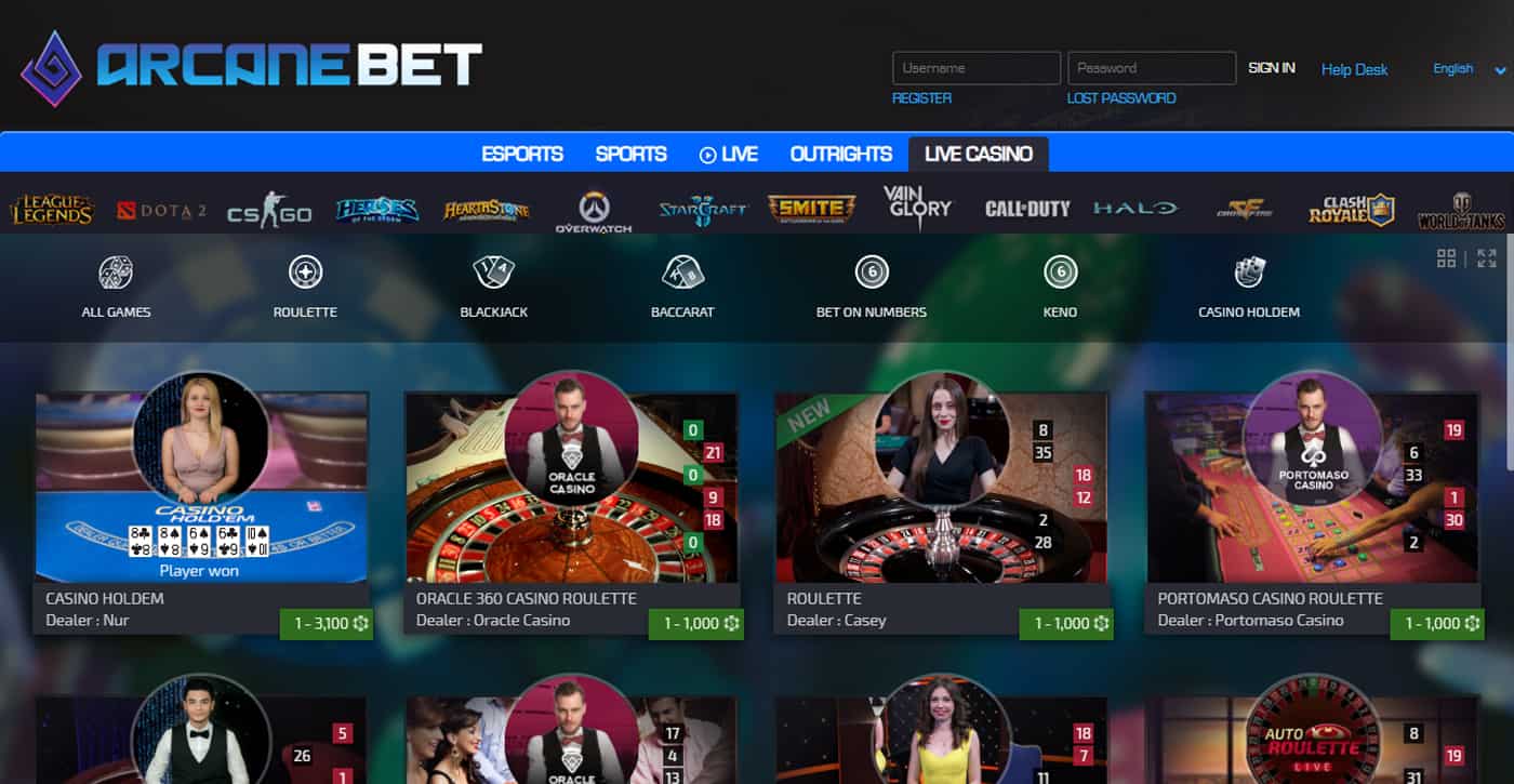 ArcaneBet Live Casino Screenshot